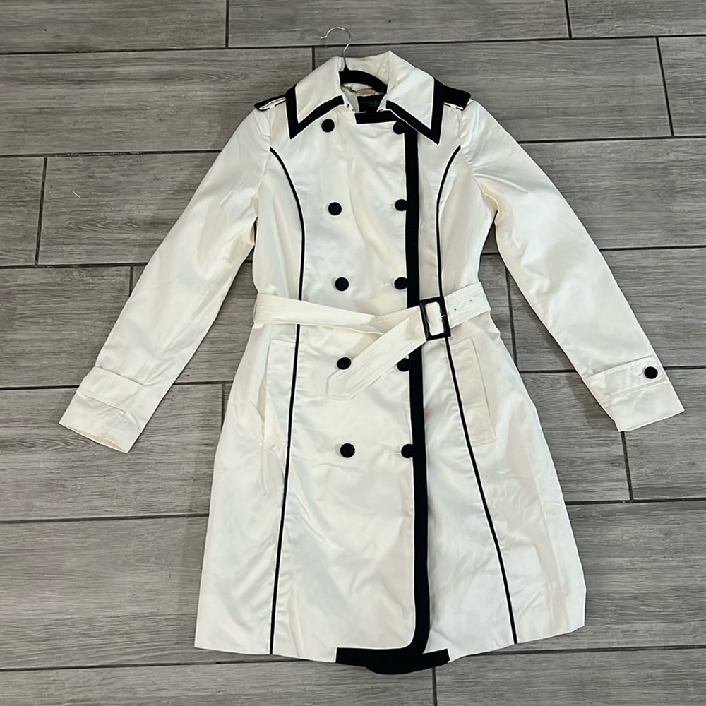 Guess by Marciano Double Breasted Black & White Trench Coat Size Small